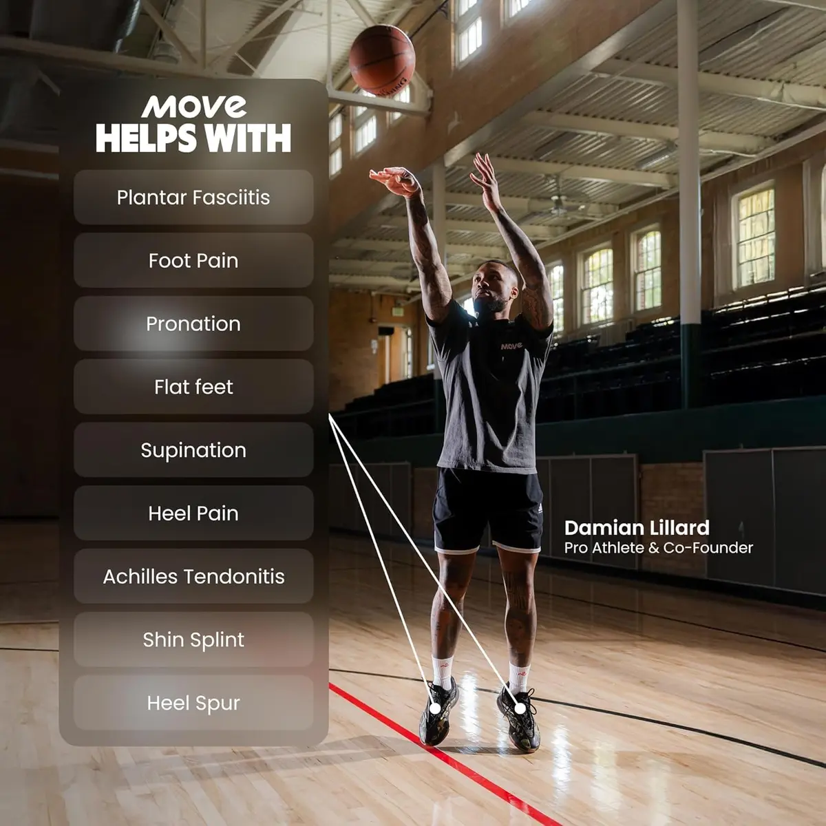 Move Game Day Pro Performance Sports Insoles for Basketball, Volleyball, Football, Tennis, Athletics, Baseball, Running, Extra Shock Absorption (M 9-9.5/WM 10.5-11) - view 3