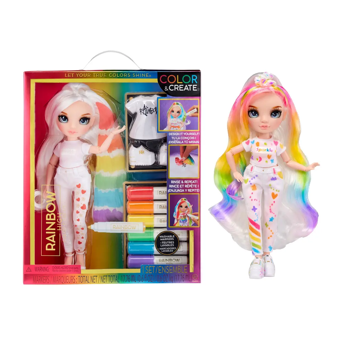 Rainbow High Color & Create Fashion DIY Doll with Washable Rainbow Markers | Inspire Creativity for Kids 4-12+ - main product image