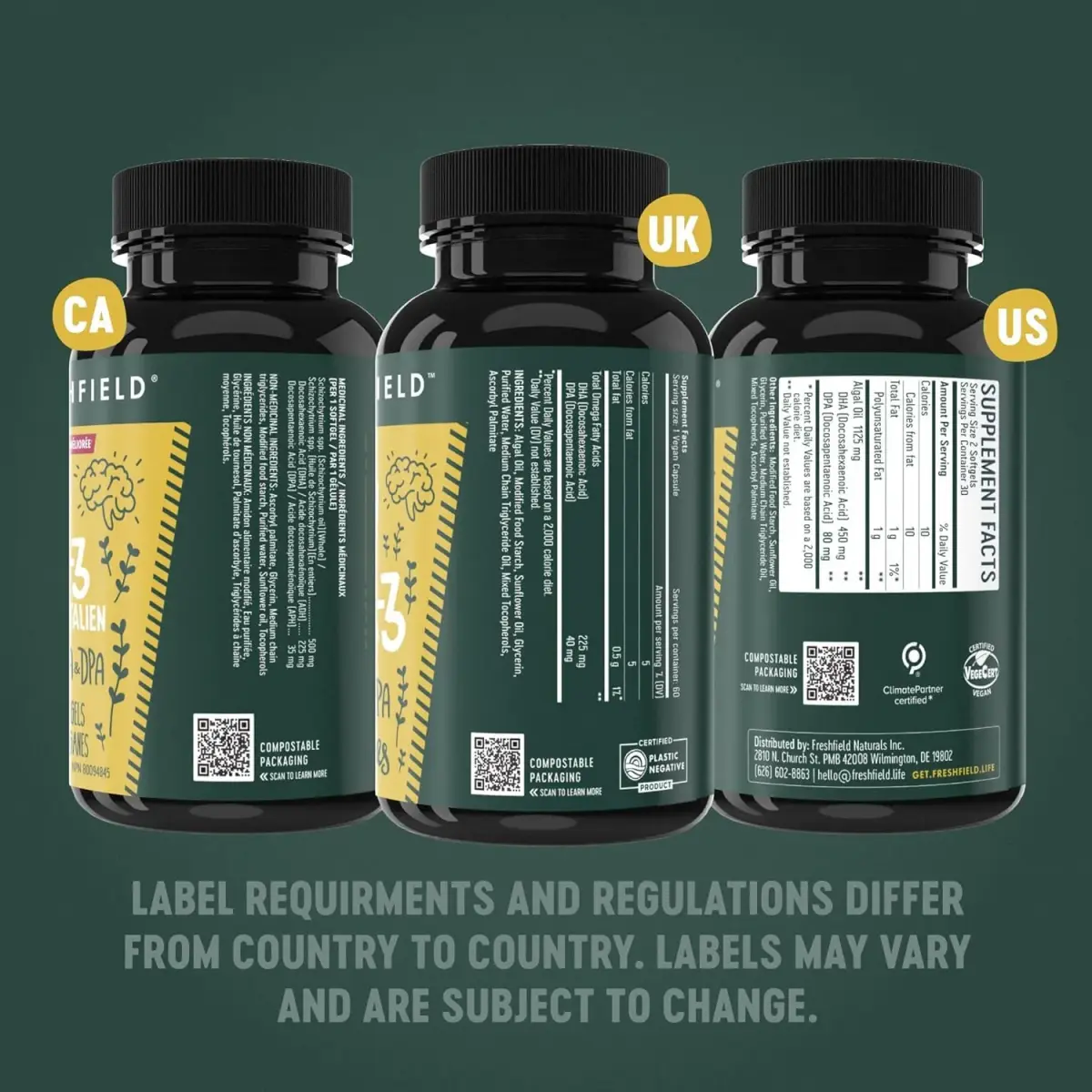 Freshfield Vegan Omega 3 Algae Oil Softgels 180 Count (500 mg Algae Oil) | Plant-Based DHA & DPA Supplement for Heart, Brain, Joint Health - view 8
