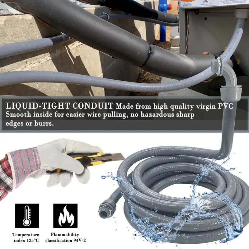Wocloer 3/4 inch 100Ft Liquid-Tight Conduit Kit | Flexible Non Metallic Electrical Conduit with Fittings - view 9