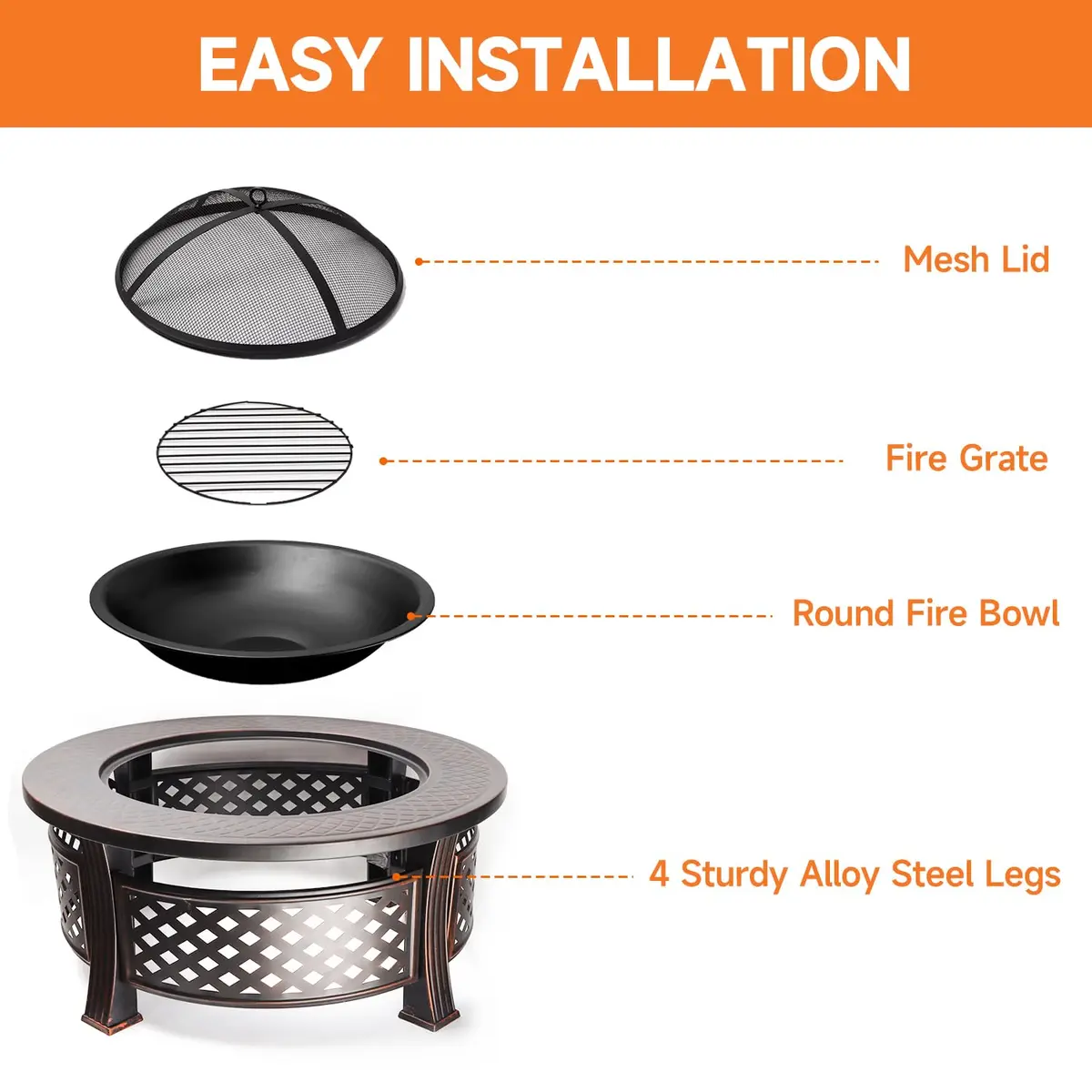 Classy Home 32-Inch Round Metal Fire Pit Table Set | Durable Alloy Steel Outdoor Heating - view 5