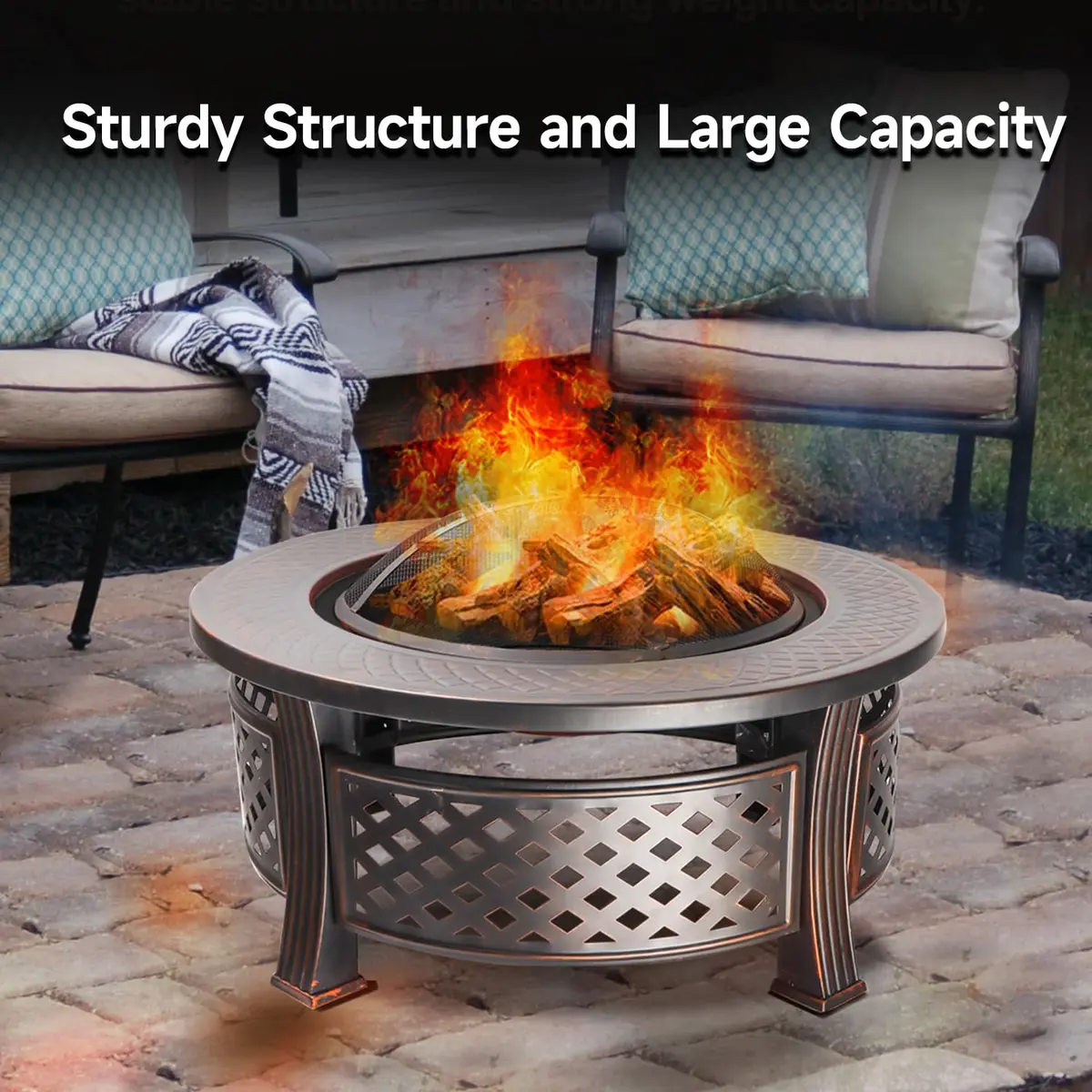 Classy Home 32-Inch Round Metal Fire Pit Table Set | Durable Alloy Steel Outdoor Heating - view 3