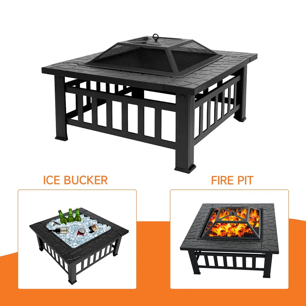 Classy Home 32-Inch Square Wood Burning Fire Pit | Heavy-Duty Alloy Steel Outdoor Fire Table - view 5