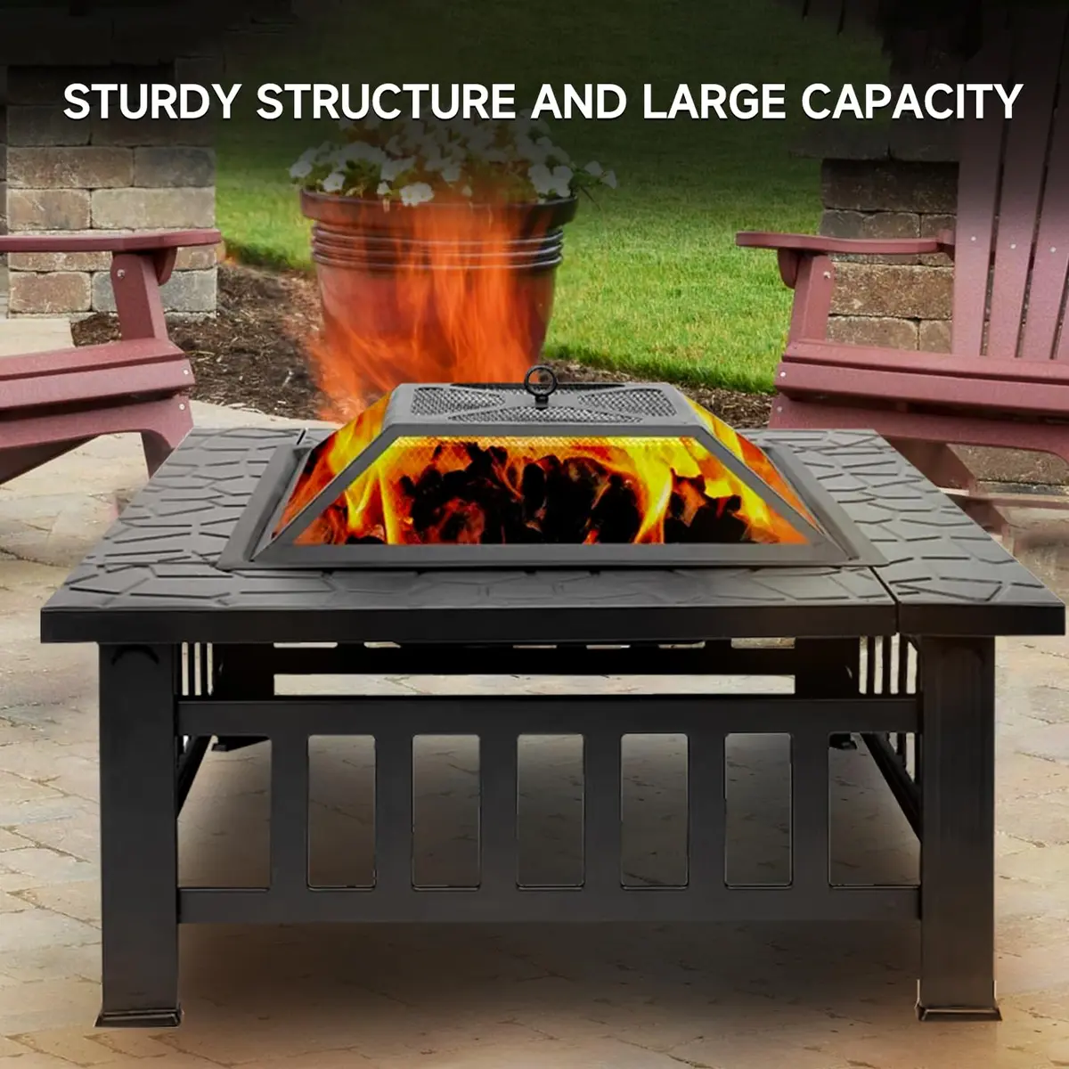 Classy Home 32-Inch Square Wood Burning Fire Pit | Heavy-Duty Alloy Steel Outdoor Fire Table - view 7