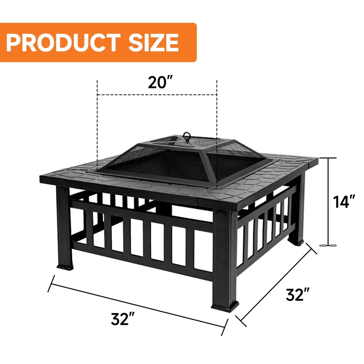 Classy Home 32-Inch Square Wood Burning Fire Pit | Heavy-Duty Alloy Steel Outdoor Fire Table - view 2