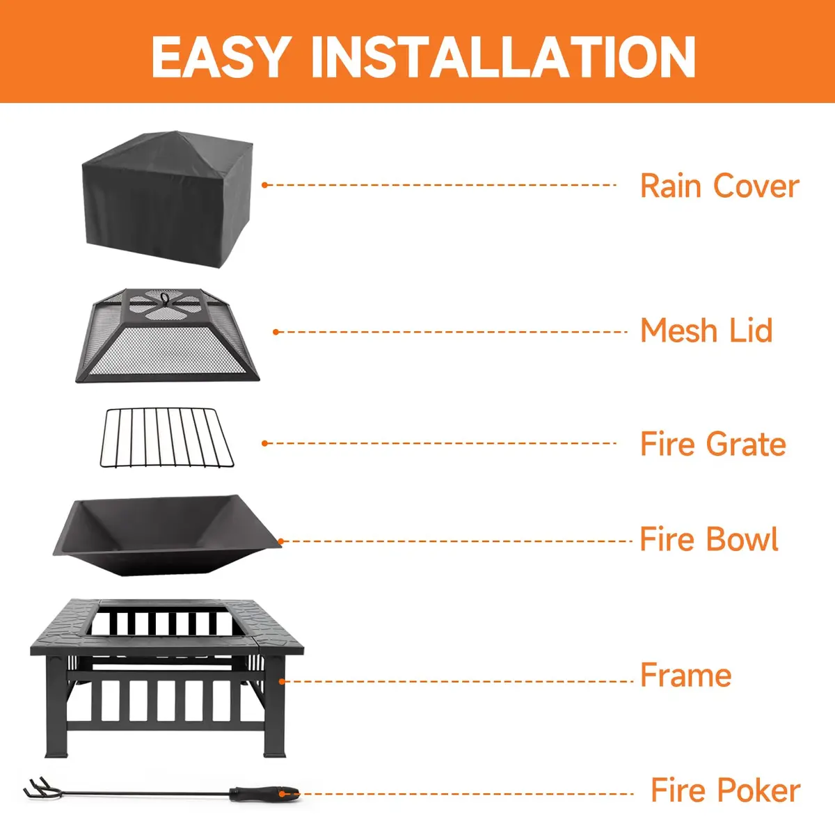 Classy Home 32-Inch Square Wood Burning Fire Pit | Heavy-Duty Alloy Steel Outdoor Fire Table - view 4