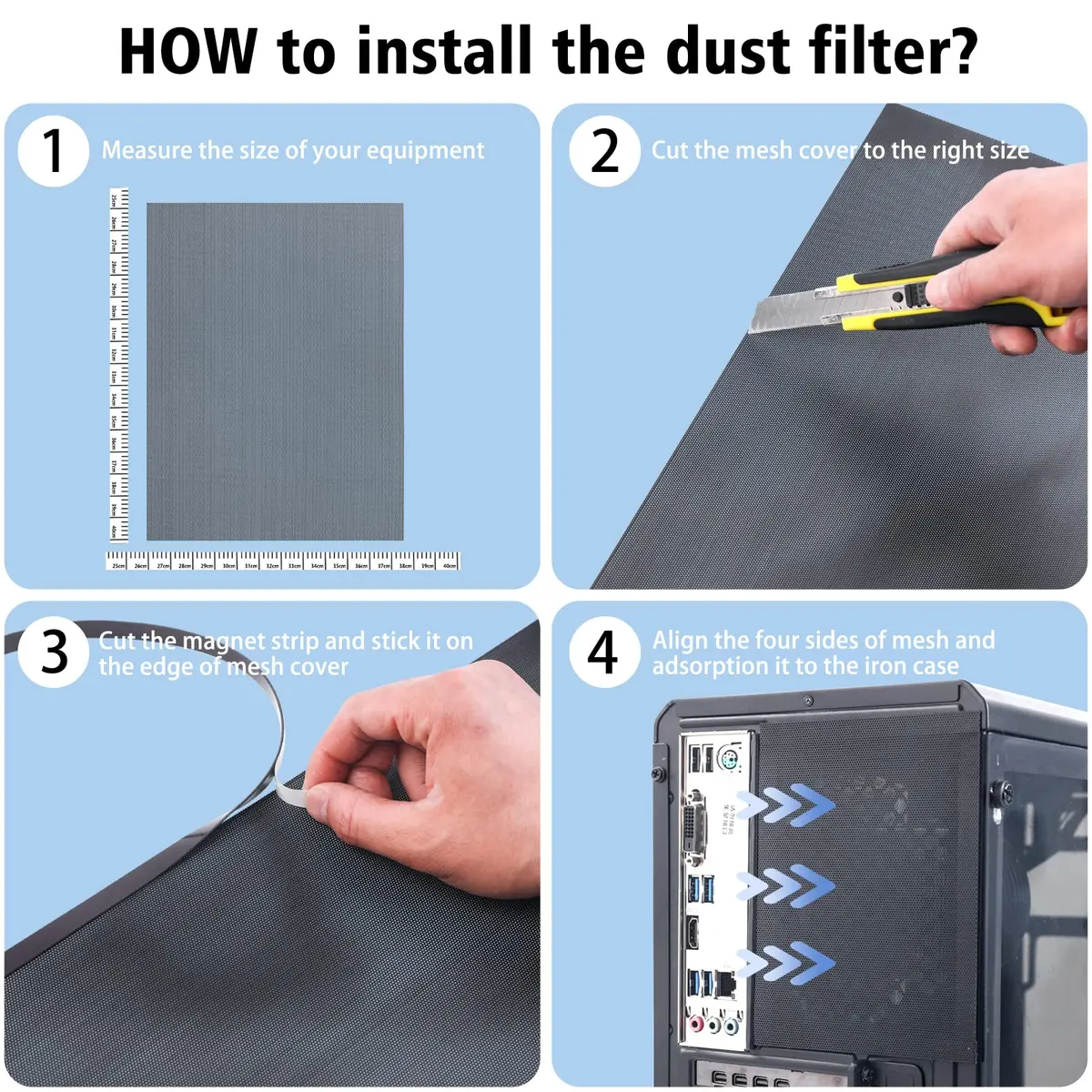 YSSHUI Magnetic PC Dust Filter Mesh 400x300mm PVC | Dust & Airflow Balance for PC & Home (110-120c) - view 4