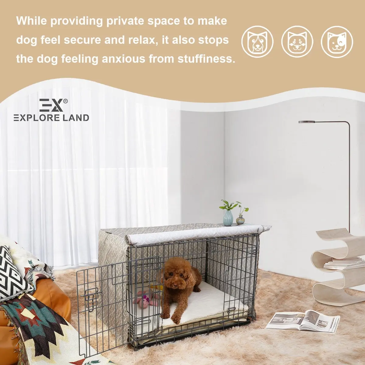 Explore Land Pattern Dog Crate Cover, 24 Inches | Vintage Violet Den-Like Environment - view 6