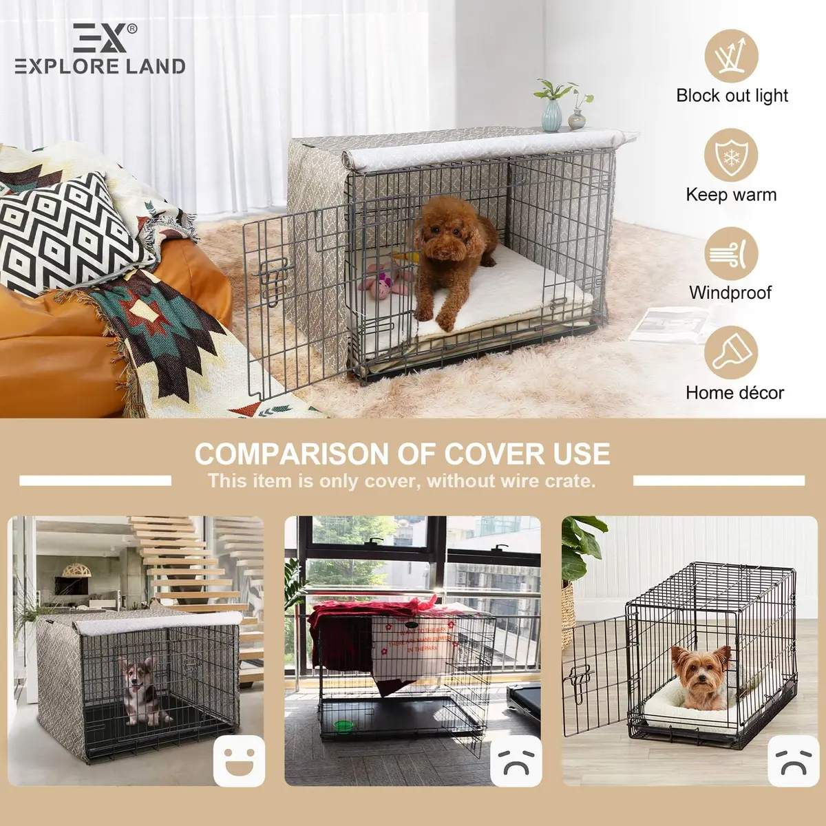 Explore Land Pattern Dog Crate Cover, 24 Inches | Vintage Violet Den-Like Environment - view 3