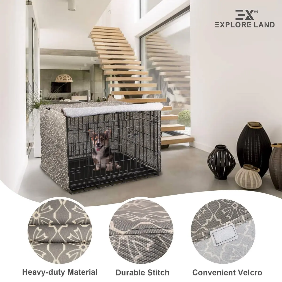 Explore Land Pattern Dog Crate Cover, 24 Inches | Vintage Violet Den-Like Environment - view 4