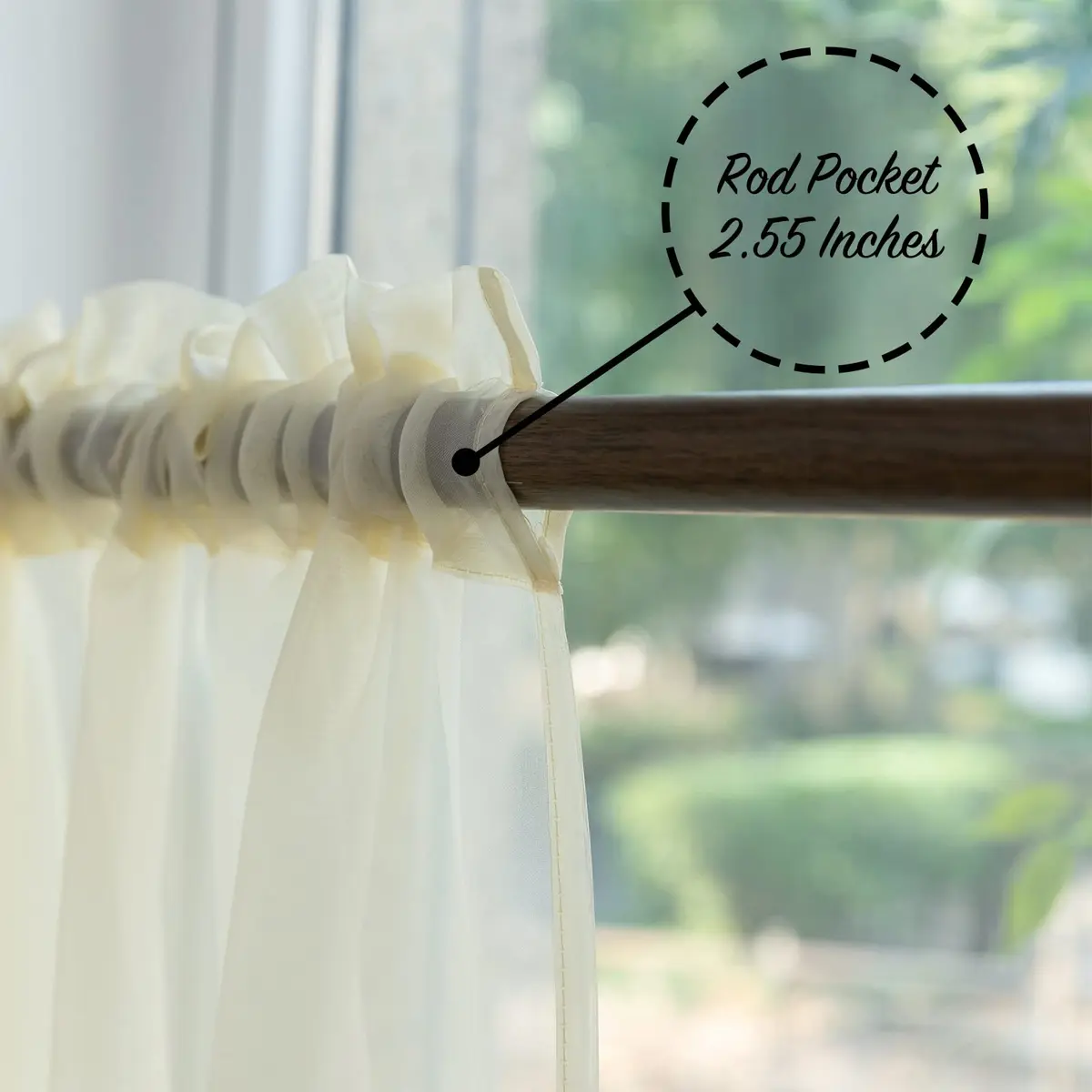 PearAge Beaded Sheer Valance Curtains 51x24 Inches | Bead Trim Tassel Voile Sheer Curtain for Living Room & Bedroom - view 4