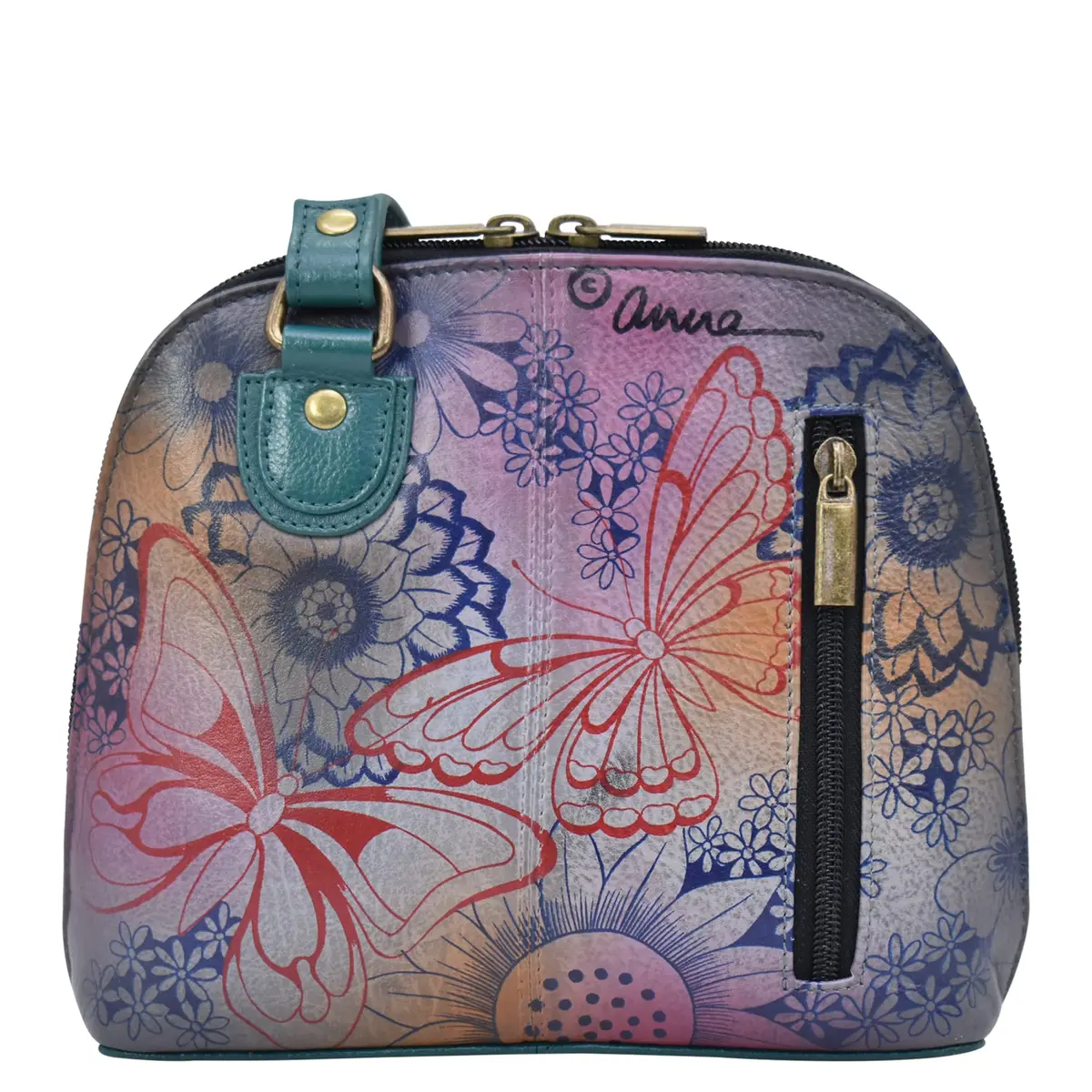 Anna by Anuschka Hand Painted Genuine Leather Small Organizer - Butterfly Paradise | 20.25cm (8") Width - view 3