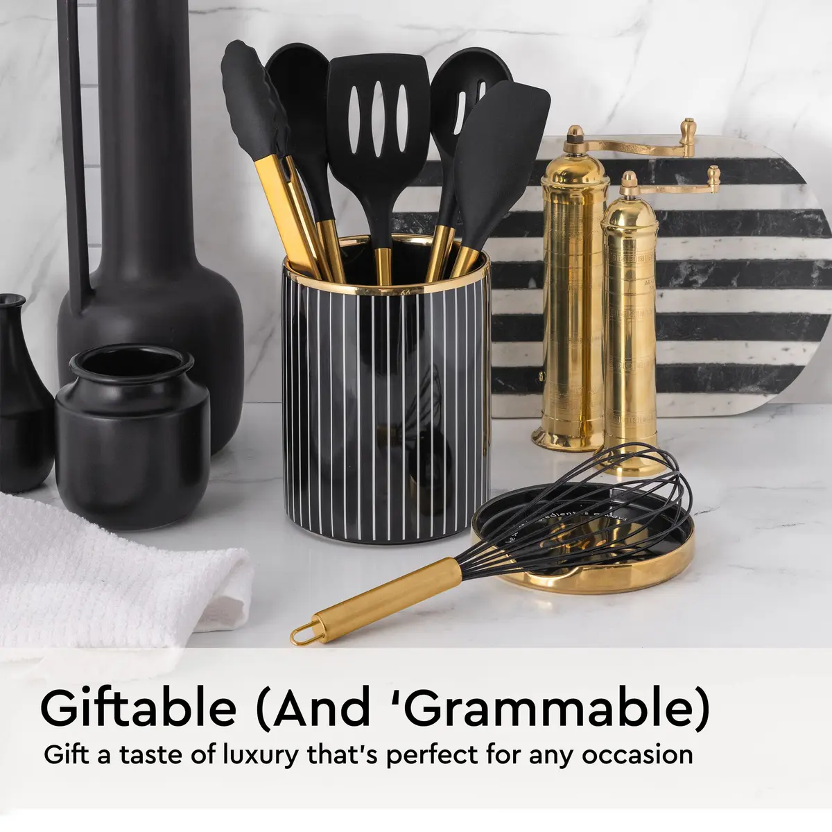 Styled Settings Black and Gold Silicone Utensil Set, 6-Piece | Heat-Resistant Up to 400°F, Nonstick Safe, BPA-Free - view 6
