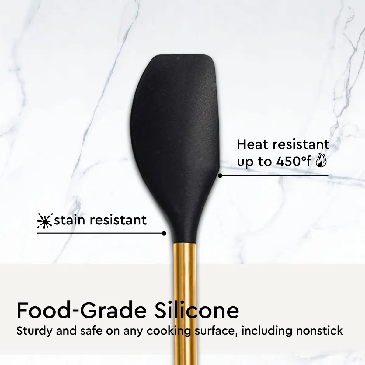Styled Settings Black and Gold Silicone Utensil Set, 6-Piece | Heat-Resistant Up to 400°F, Nonstick Safe, BPA-Free - view 8