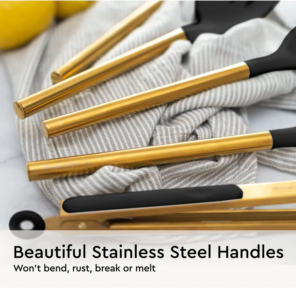 Styled Settings Black and Gold Silicone Utensil Set, 6-Piece | Heat-Resistant Up to 400°F, Nonstick Safe, BPA-Free - view 9