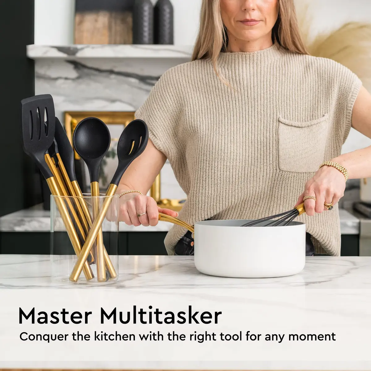 Styled Settings Black and Gold Silicone Utensil Set, 6-Piece | Heat-Resistant Up to 400°F, Nonstick Safe, BPA-Free - view 4