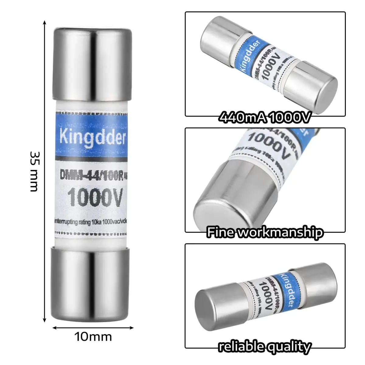 Kingdder 440MA 1000V Fast Acting Cartridge Fuses 10 x 35 mm (0.39 x 1.38 in) | Pack of 10 - view 2