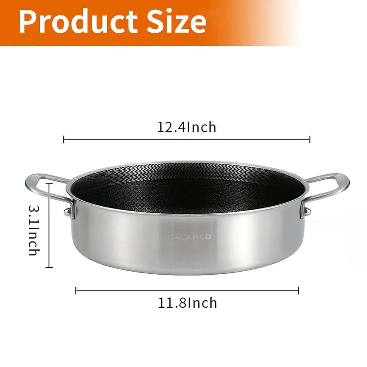DELARLO 6QT Stainless Steel Saute Pan with Lid | Nonstick Deep Frying Pan for Versatile Cooking - view 6