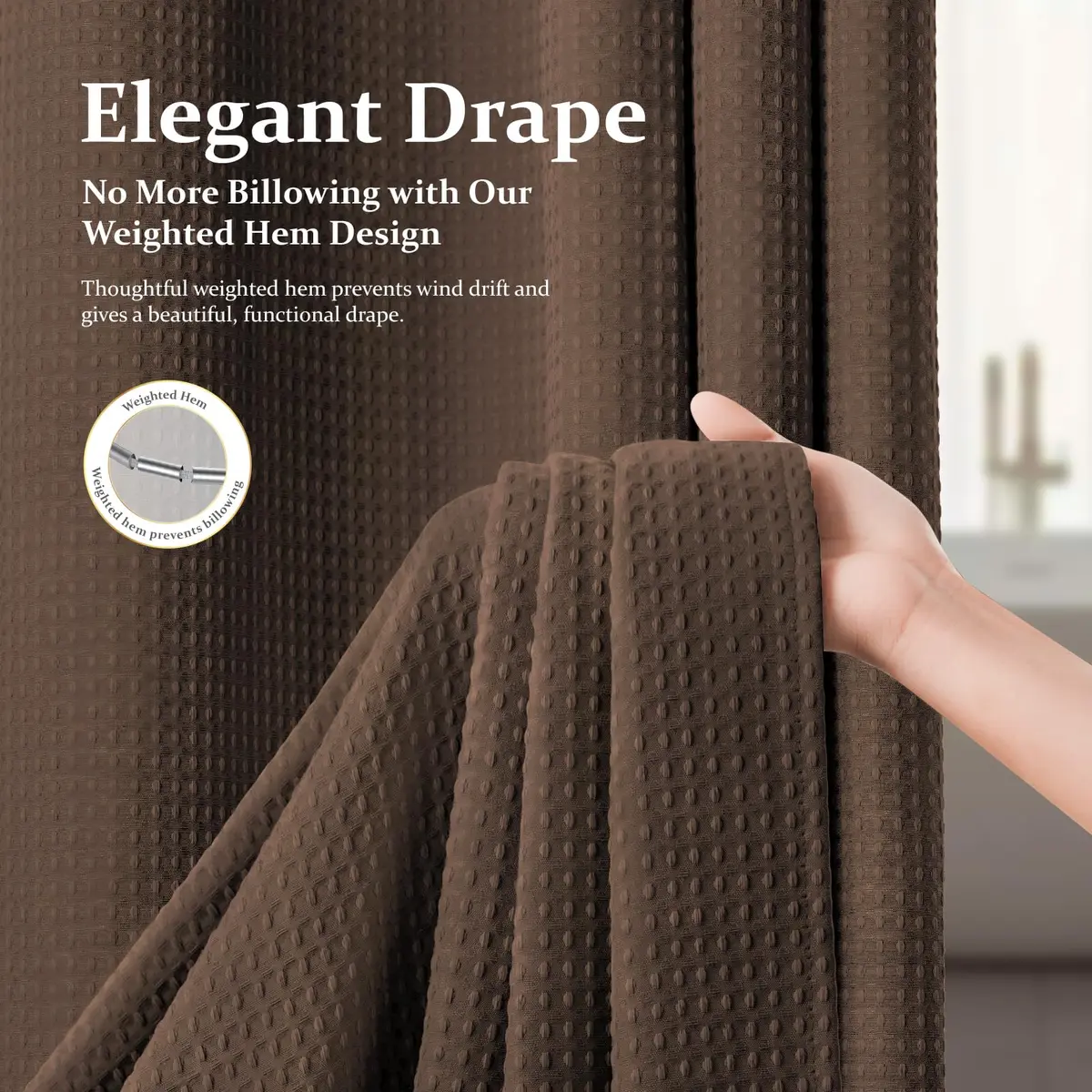 Dynamene Waffle Shower Curtain 183cm x 183cm (72"x72") | Heavy Duty 256 GSM Fabric with Weighted Hem - view 5