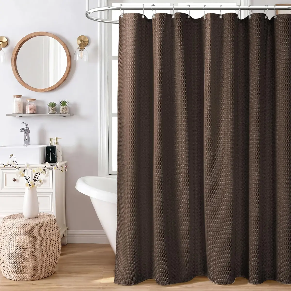 Dynamene Waffle Shower Curtain 183cm x 183cm (72"x72") | Heavy Duty 256 GSM Fabric with Weighted Hem - view 8