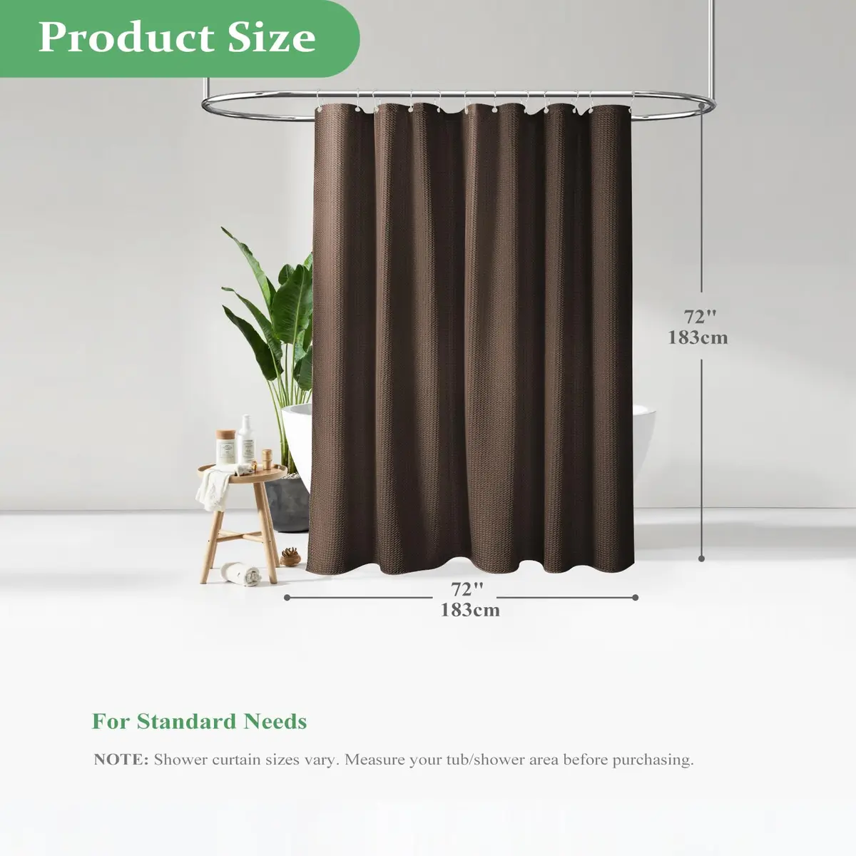 Dynamene Waffle Shower Curtain 183cm x 183cm (72"x72") | Heavy Duty 256 GSM Fabric with Weighted Hem - view 9