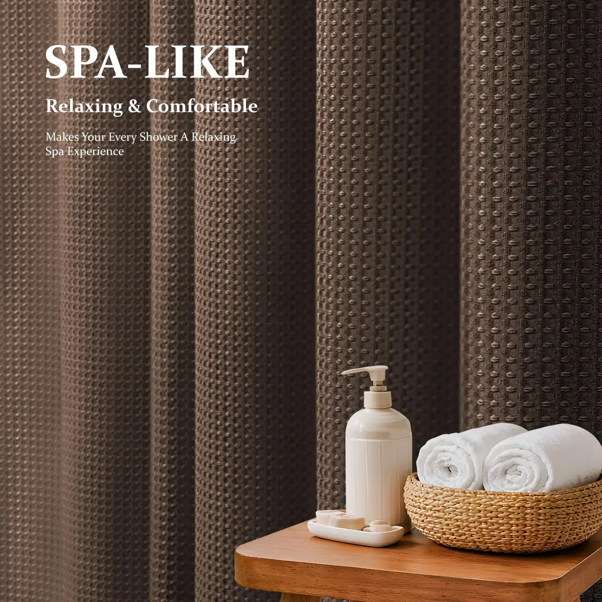 Dynamene Waffle Shower Curtain 183cm x 183cm (72"x72") | Heavy Duty 256 GSM Fabric with Weighted Hem - view 2