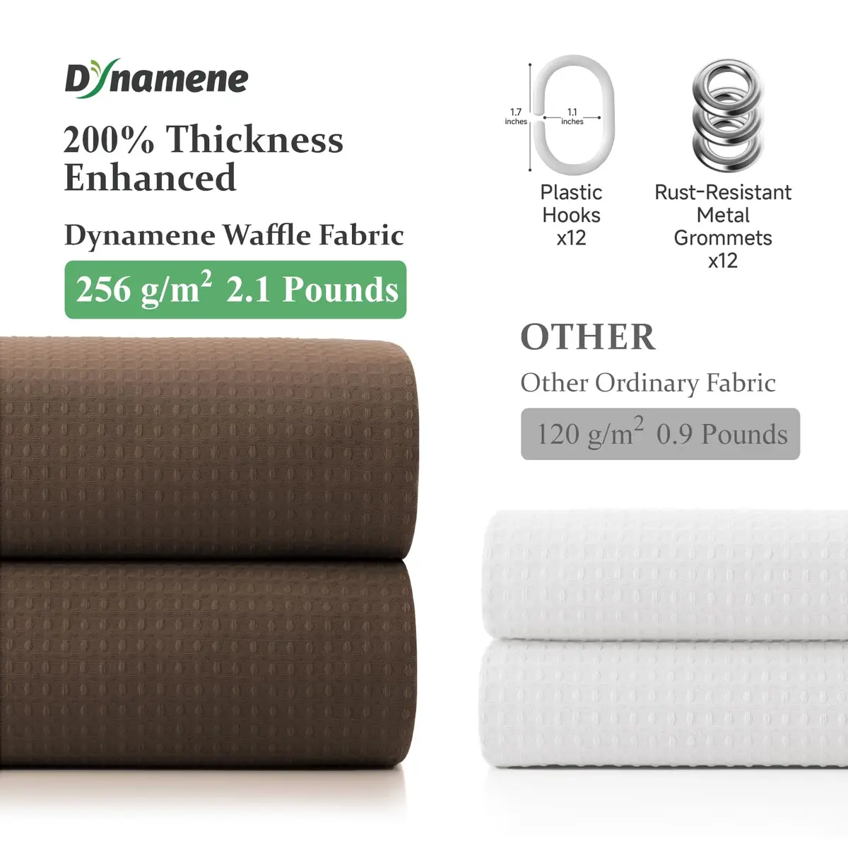 Dynamene Waffle Shower Curtain 183cm x 183cm (72"x72") | Heavy Duty 256 GSM Fabric with Weighted Hem - view 4