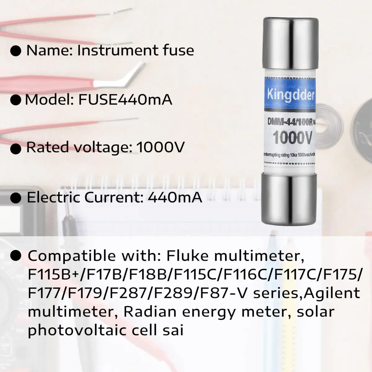 Kingdder 5 Pcs 440MA 1000V Cartridge Fuses | Fast Acting Replacement for Digital Multimeters (10x35mm) - view 3