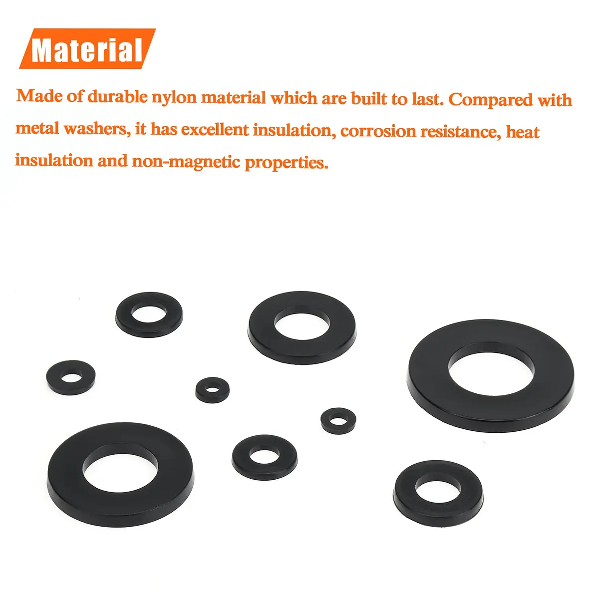 HELIFOUNER M5 Black Nylon Flat Washers | Corrosion-Resistant, 200 Pieces, Inner Diameter 5mm - view 2