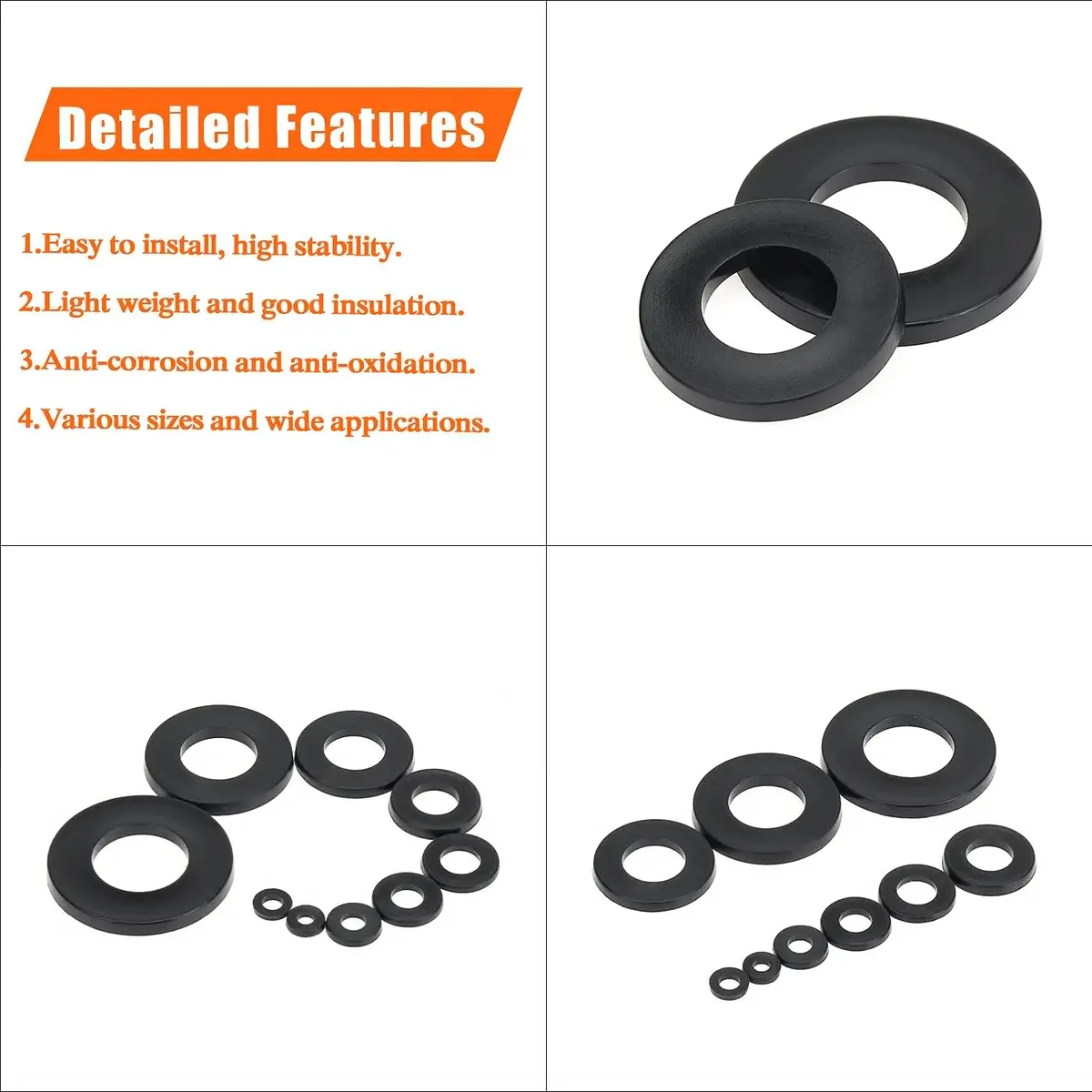 HELIFOUNER M5 Black Nylon Flat Washers | Corrosion-Resistant, 200 Pieces, Inner Diameter 5mm - view 4
