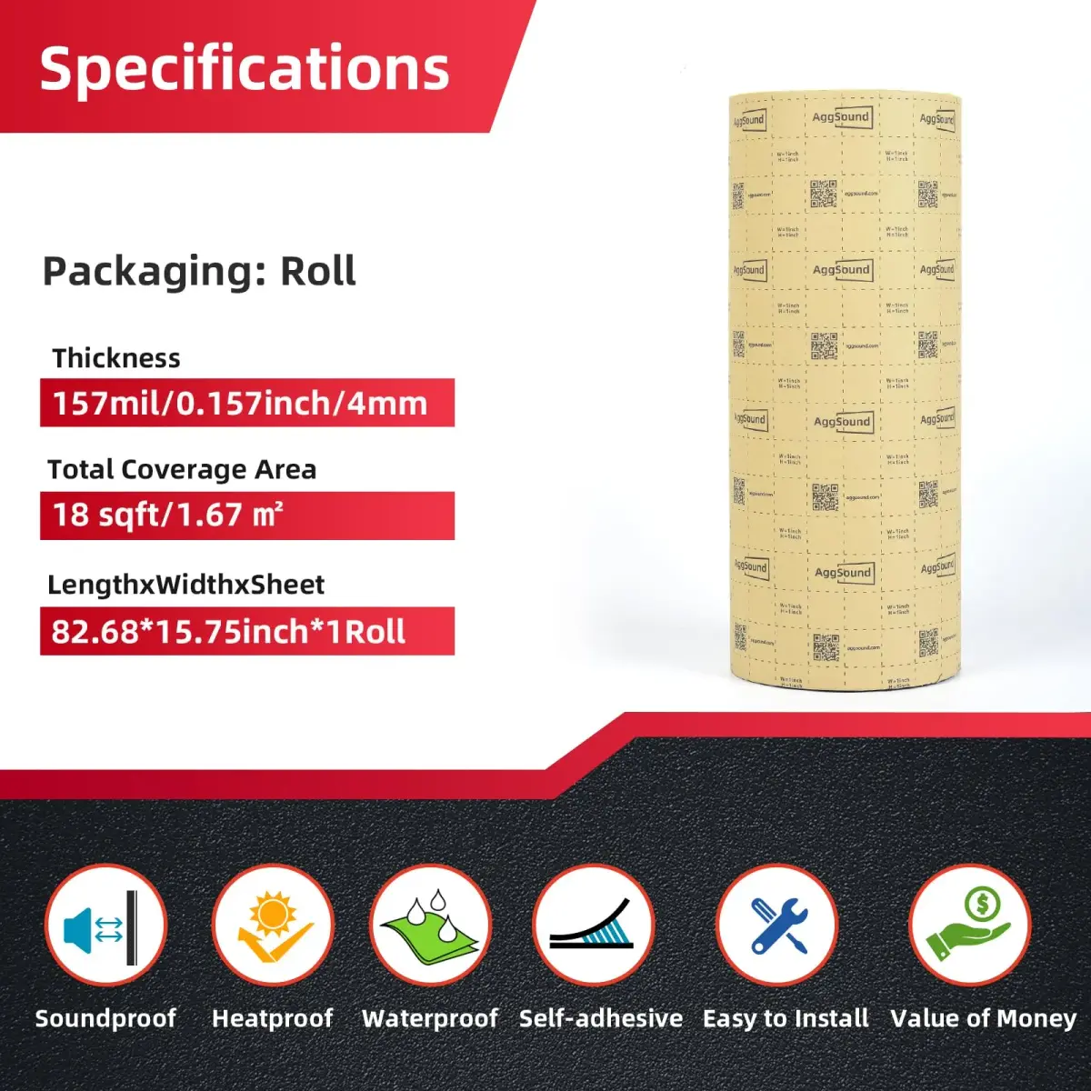 AggSound 4mm Car Sound Deadening Mat 18sqft | Blocks 98% Radiant Heat, Reduces Road Noise - view 2