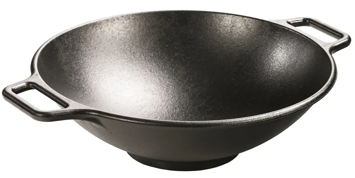 Lodge BOLD 14 Inch Seasoned Cast Iron Wok with Red Silicone Assist Handle Holder | Induction Compatible - view 2