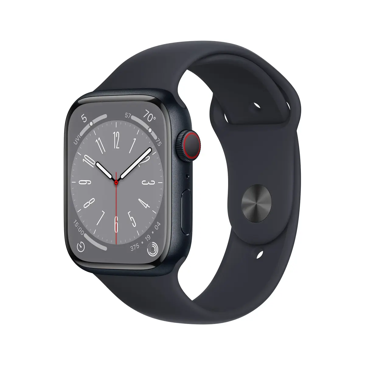 Apple Watch Series 8 GPS + Cellular 45mm Midnight Aluminum Case with Midnight Sport Band M/L (Renewed) | Health & Safety Companion - main product image