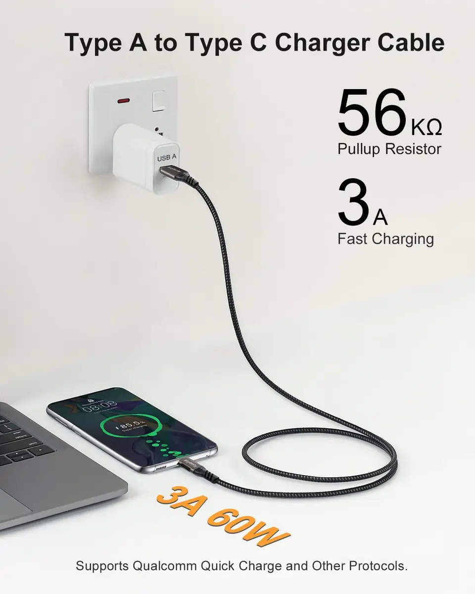 Aoybevty USB-A to USB-C Cable [2-Pack 10ft] | 10Gbps Data Transfer & 60W Fast Charging - view 4