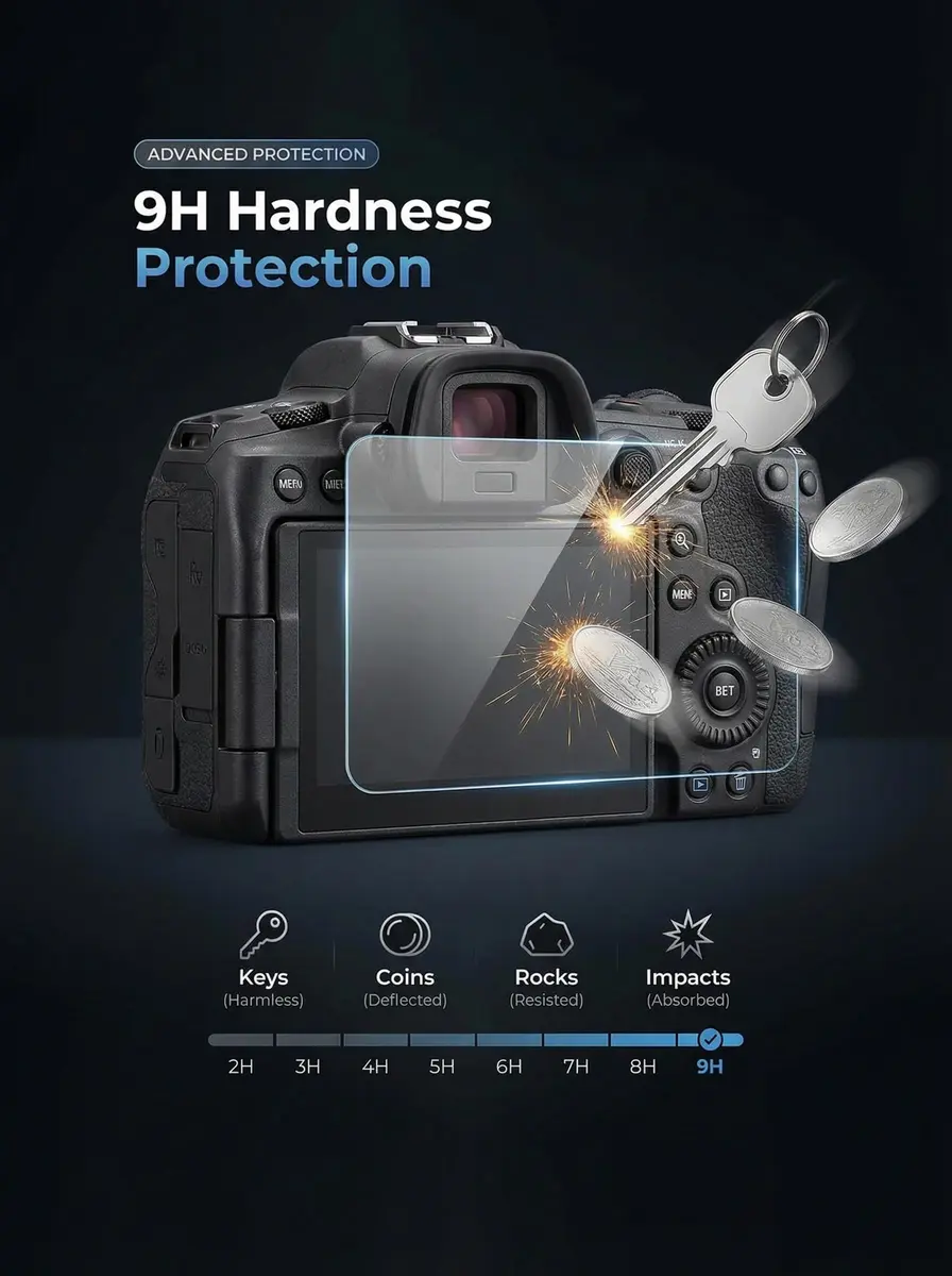 iDaPro Screen Protector for Canon EOS R6 Mark III/II/V, 9H Tempered Glass | Scratch & Drop Resistant, Ultra Clear (70-120 chars) - view 2