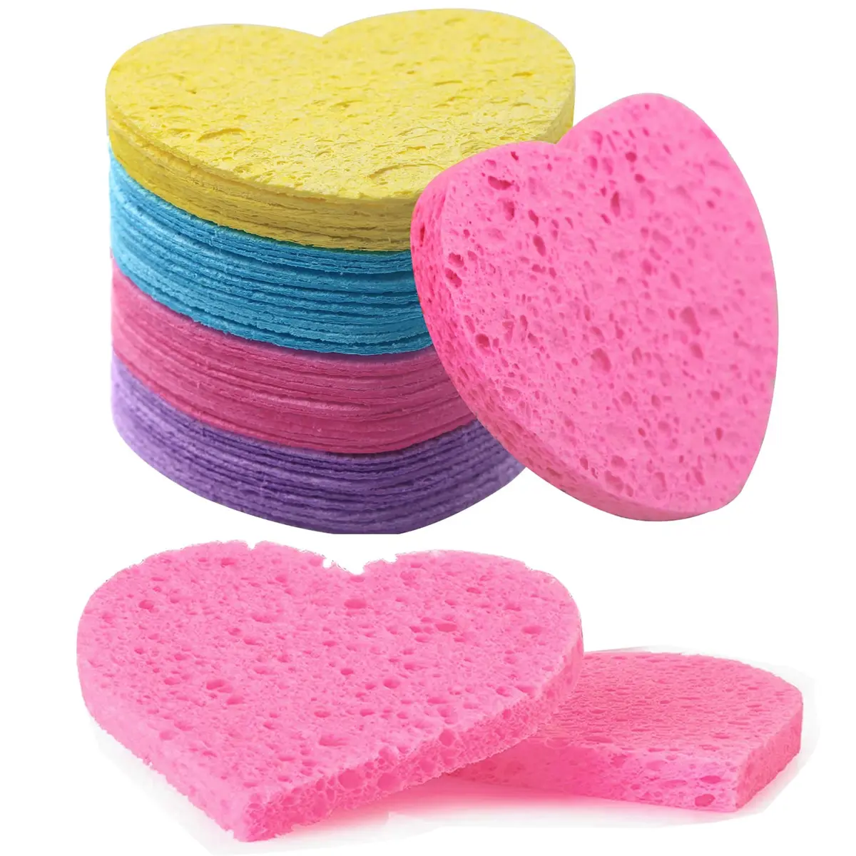 Spunspon 50-Count Compressed Facial Sponges | Natural Cellulose Heart Shape for Face Cleansing & Exfoliation - main product image