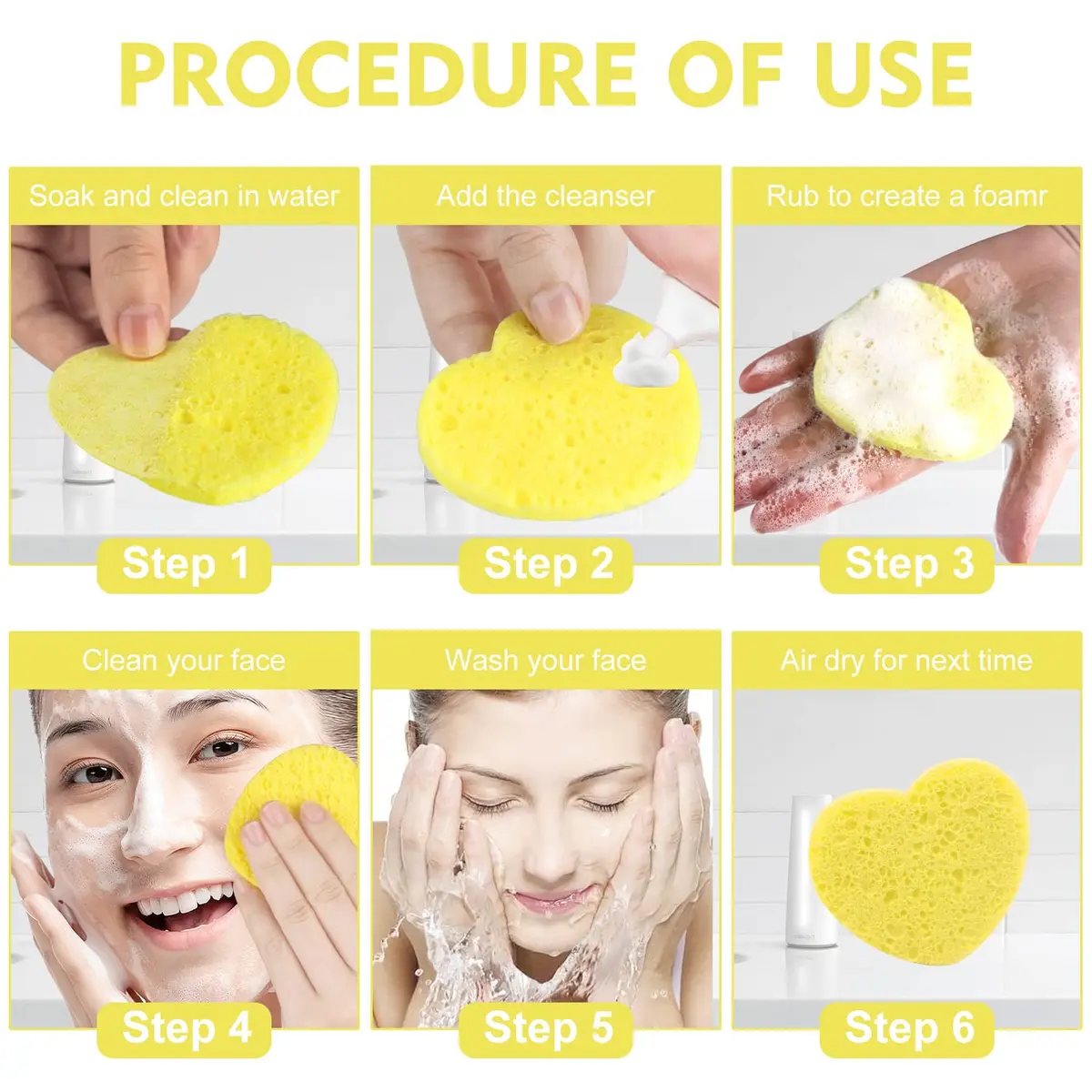 Spunspon 50-Count Compressed Facial Sponges | Natural Cellulose Heart Shape for Face Cleansing & Exfoliation - view 3