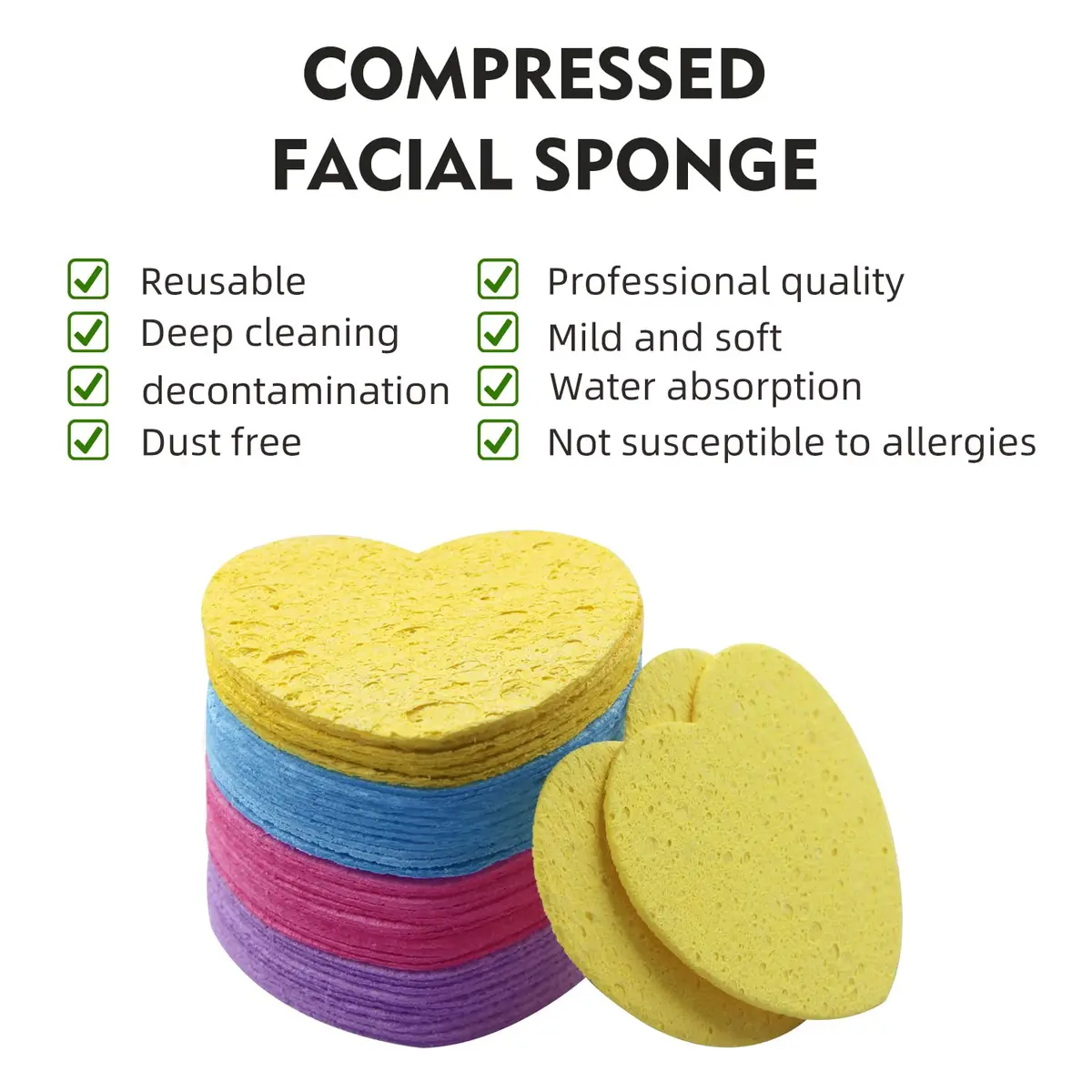 Spunspon 50-Count Compressed Facial Sponges | Natural Cellulose Heart Shape for Face Cleansing & Exfoliation - view 4