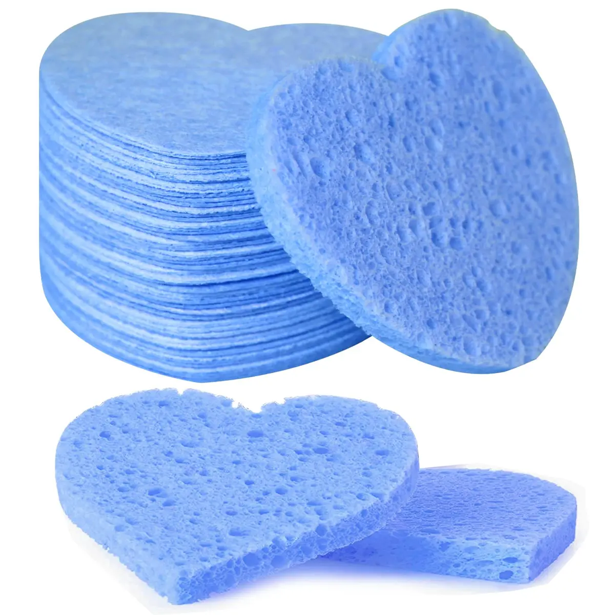 Spunspon 50-Count Natural Cellulose Facial Sponges | Heart Shape, Blue - main product image