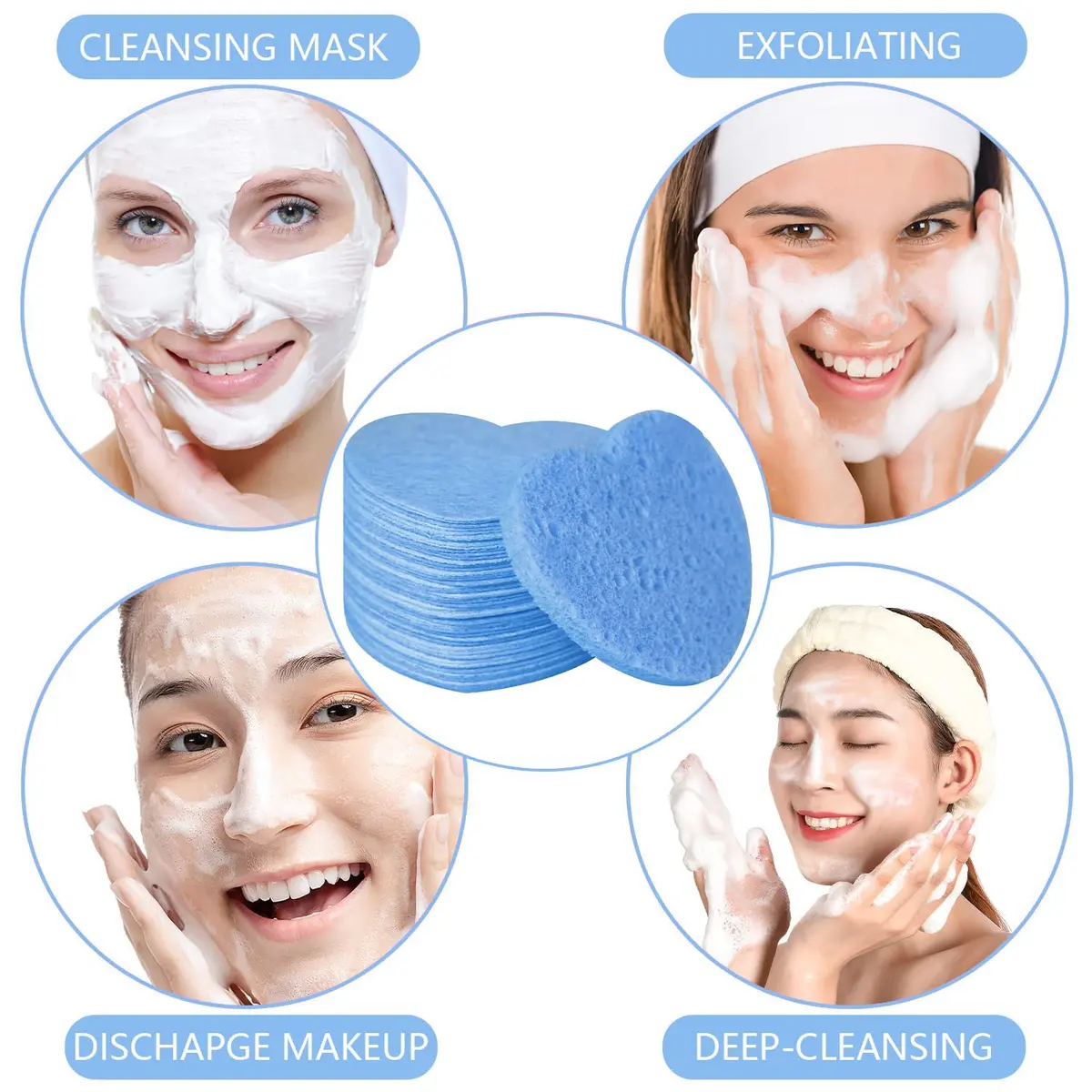Spunspon 50-Count Natural Cellulose Facial Sponges | Heart Shape, Blue - view 6