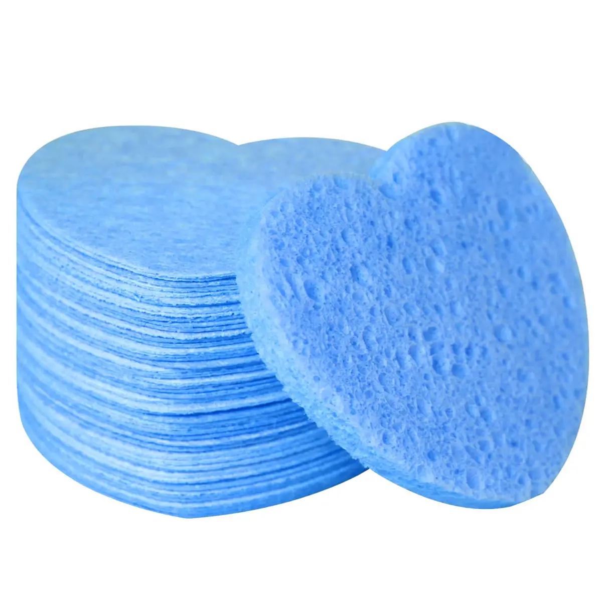 Spunspon 50-Count Natural Cellulose Facial Sponges | Heart Shape, Blue - view 7