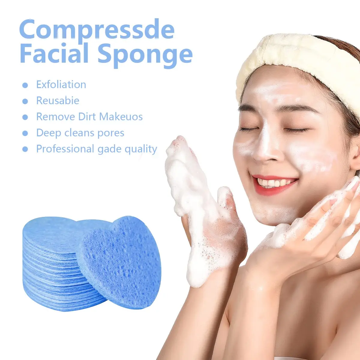 Spunspon 50-Count Natural Cellulose Facial Sponges | Heart Shape, Blue - view 2