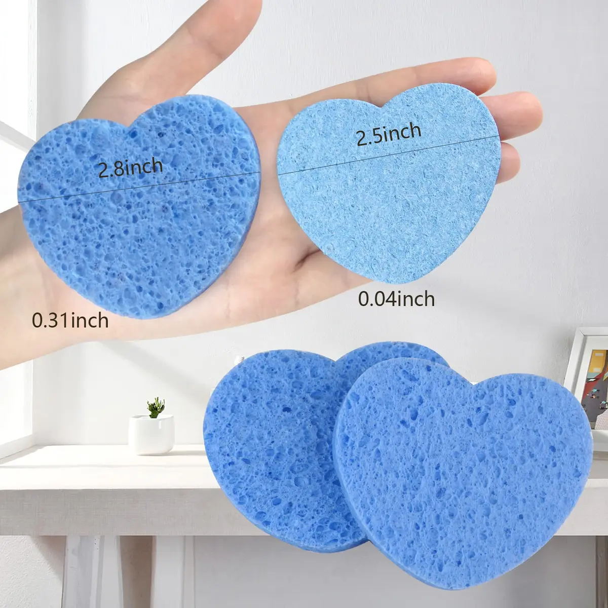 Spunspon 50-Count Natural Cellulose Facial Sponges | Heart Shape, Blue - view 4