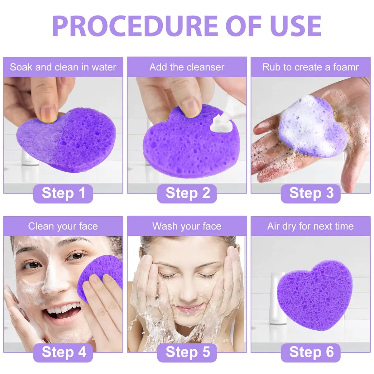 Spunspon Facial Sponges 50-Count Heart Shape | Natural Cellulose Exfoliating & Makeup Removal (70-120 chars) - view 5