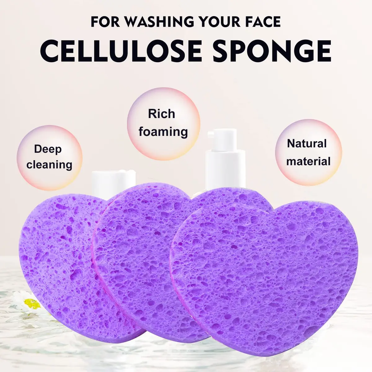 Spunspon Facial Sponges 50-Count Heart Shape | Natural Cellulose Exfoliating & Makeup Removal (70-120 chars) - view 7