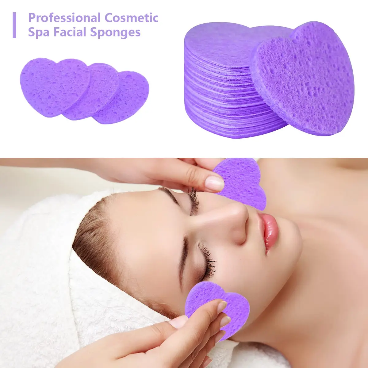 Spunspon Facial Sponges 50-Count Heart Shape | Natural Cellulose Exfoliating & Makeup Removal (70-120 chars) - view 2