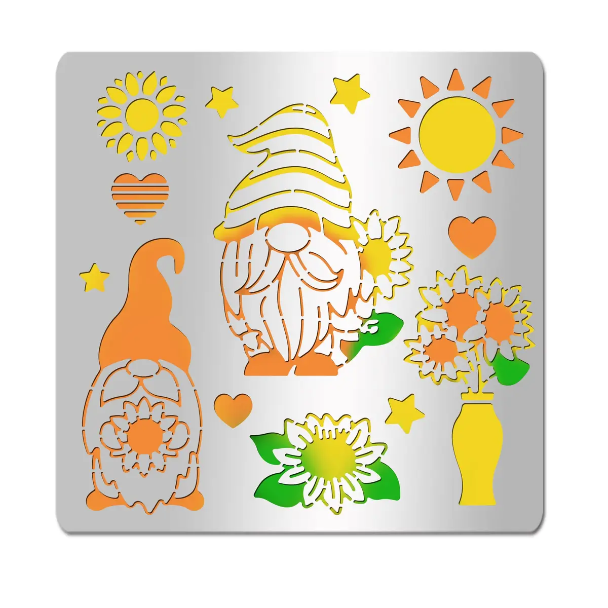INFUNLY Sunflower Gnome Metal Stencil 15.6cm (6.15") | Christmas Gnome & Sunflower Designs for DIY Art - main product image