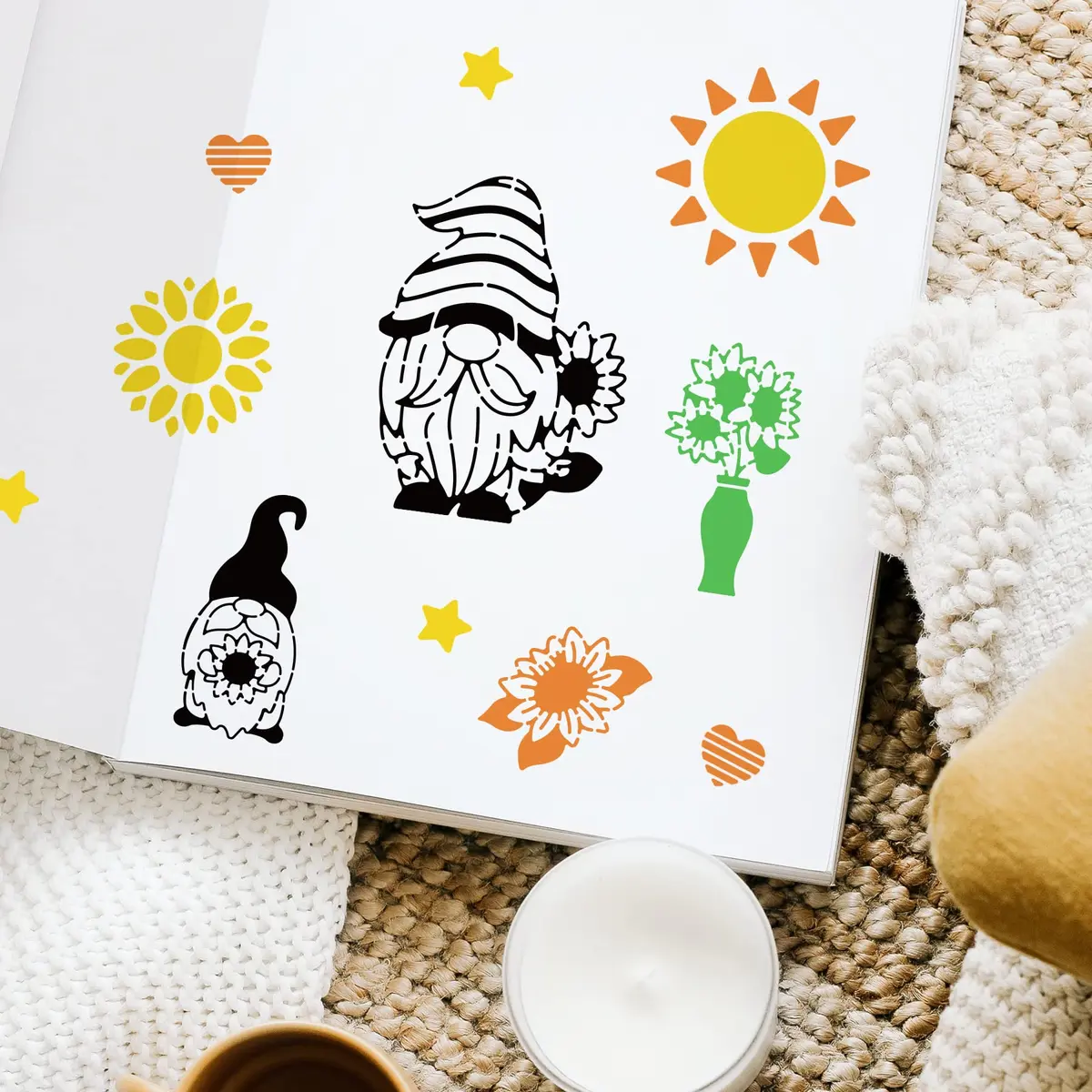 INFUNLY Sunflower Gnome Metal Stencil 15.6cm (6.15") | Christmas Gnome & Sunflower Designs for DIY Art - view 5