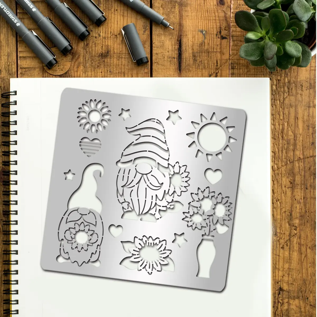 INFUNLY Sunflower Gnome Metal Stencil 15.6cm (6.15") | Christmas Gnome & Sunflower Designs for DIY Art - view 7