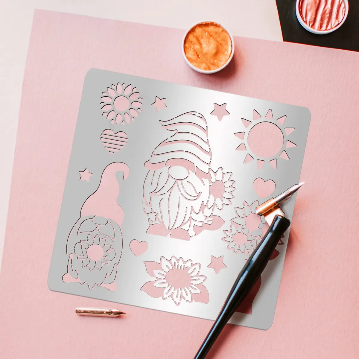 INFUNLY Sunflower Gnome Metal Stencil 15.6cm (6.15") | Christmas Gnome & Sunflower Designs for DIY Art - view 4